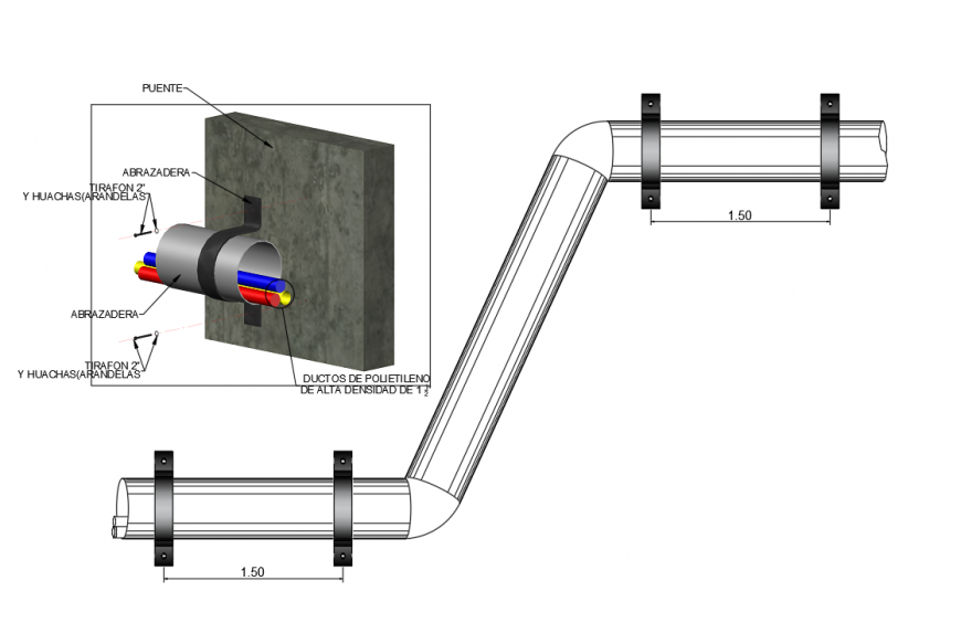 Plumbing pipe system detail 2d view CAD block layout file in autocad format