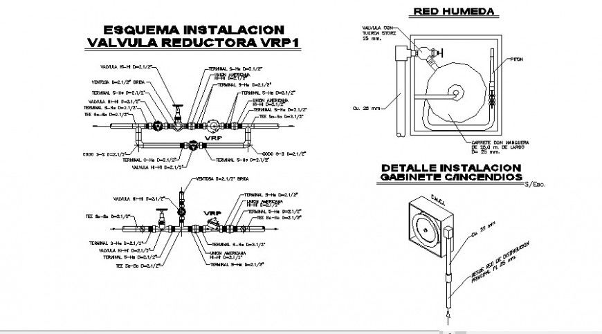 Plumbing section and drinking water installation details for house dwg file