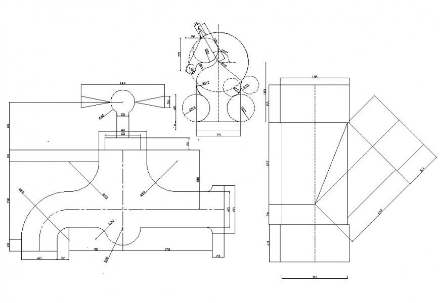 Plumbing tap detail 2d view CAD structure layout autocad file