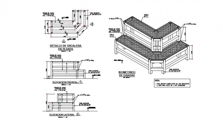 Podium platform isometric view model detail dwg file