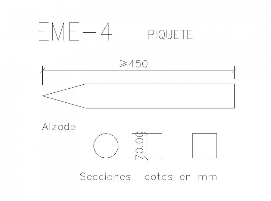 Pointed wooden plank blocks detail CAD structure 2d view layout file in dwg format