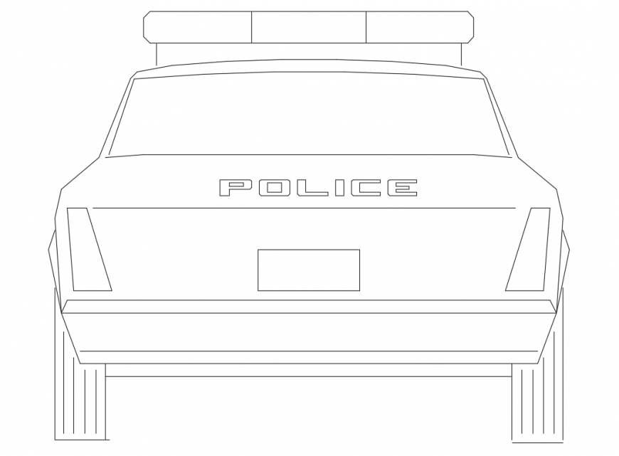 Police car front view elevation cad block details dwg file