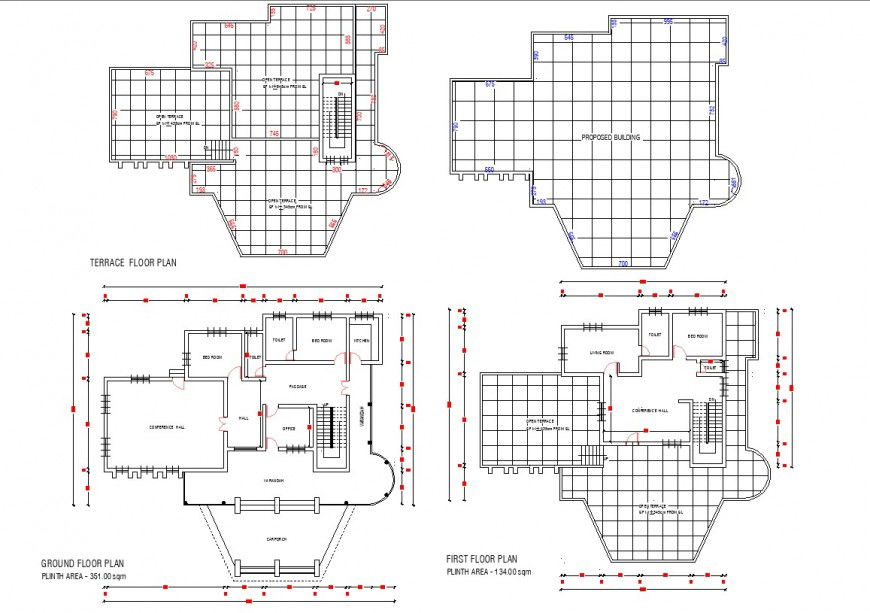 Police club ground floor to terrace floor detail dwg file