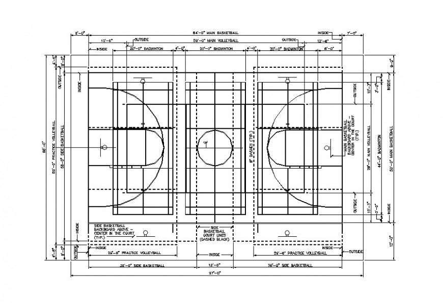 Polis sport court top view section cad drawing details dwg file