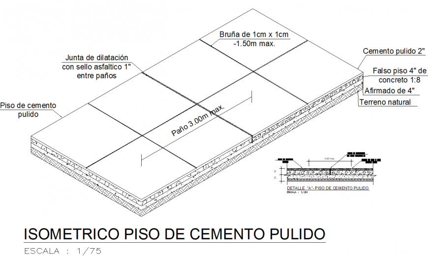 Polished concrete floor isometric autocad file