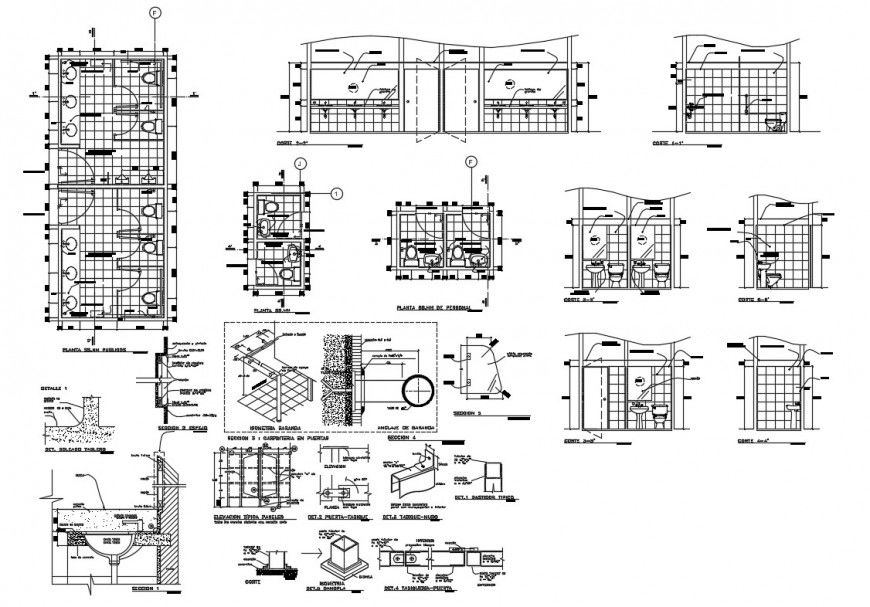 Poly clinic hospital sanitary installation and construction details dwg file