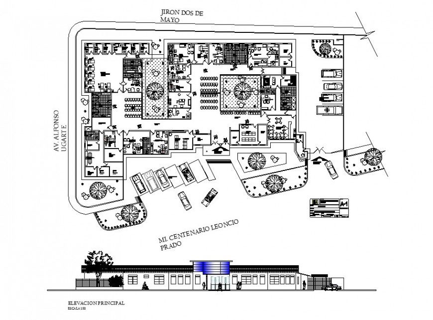 Poly clinic main elevation distribution plan cad drawing details dwg file
