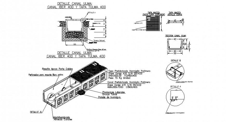 Polymer concrete work details drawings 2d view autocad file