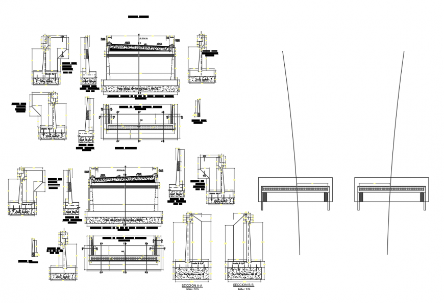 Ponton form work reinforcement constructive structure details dwg file