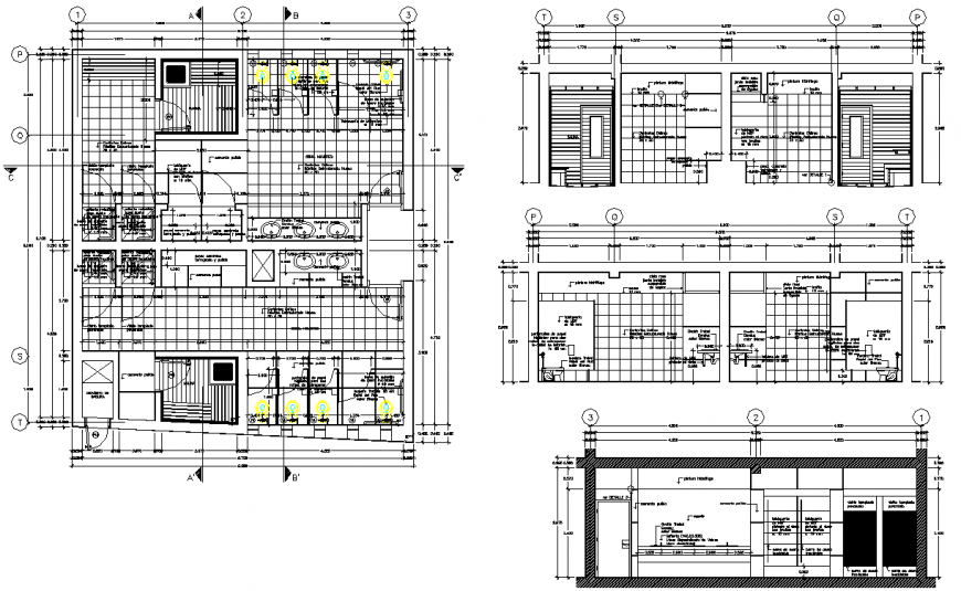 Pool changing room detail drawing in dwg AutoCAD file.