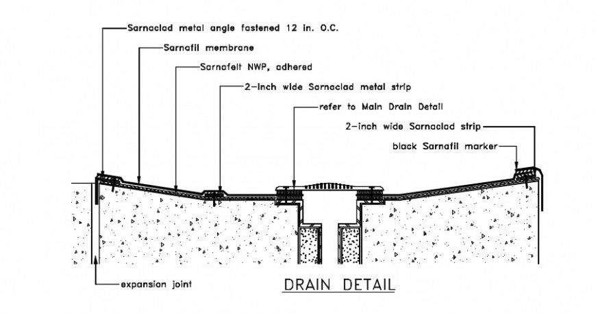 Pool drainage section and plumbing structure details dwg file