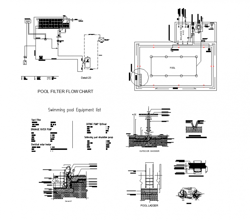 Pool filter flow chart detail elevation layout file