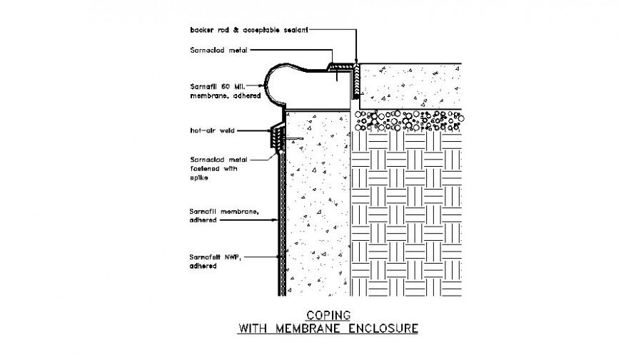 Pool membrane enclousure floor construction cad drawing details dwg file