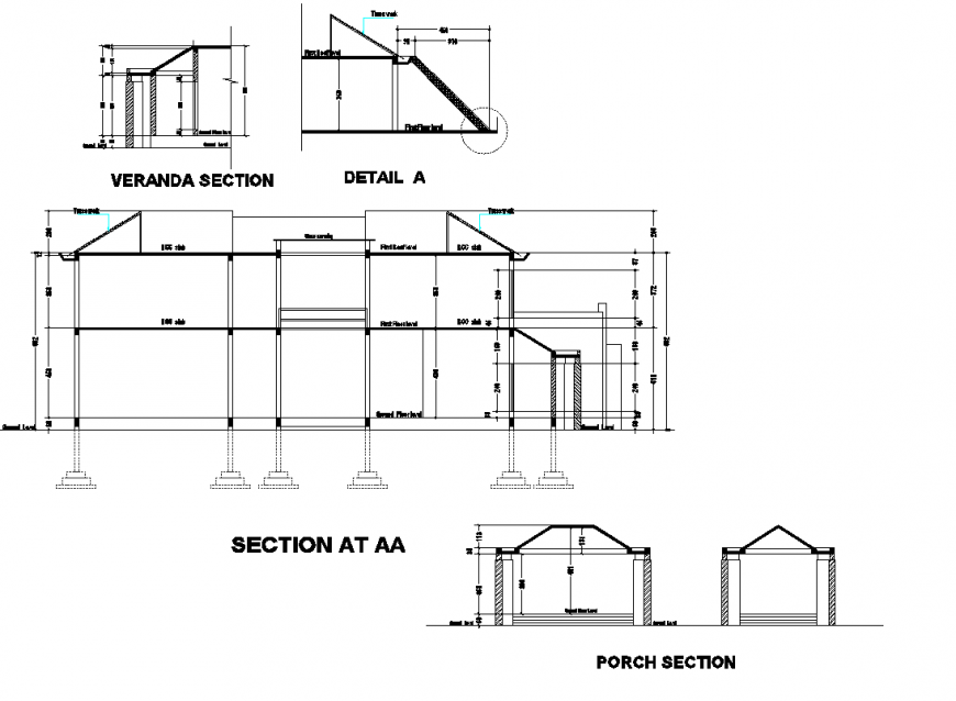 Porch section plan autocad file