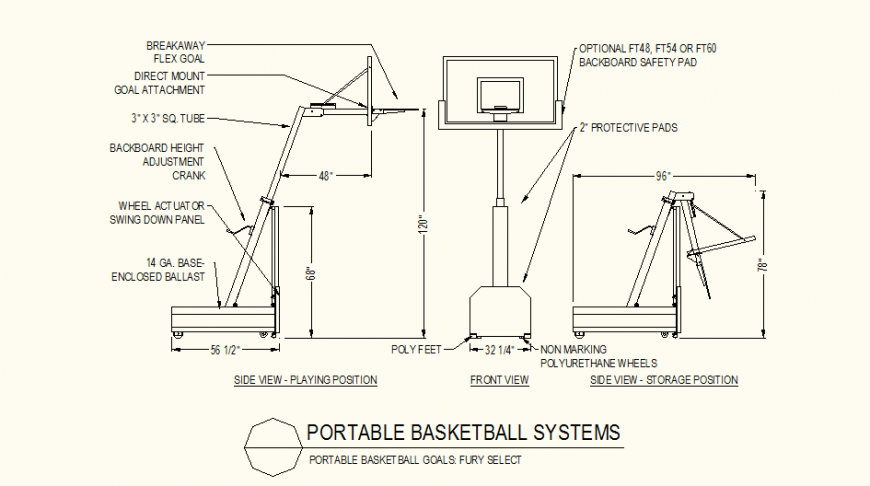 Portable basket-ball system detail dwg file