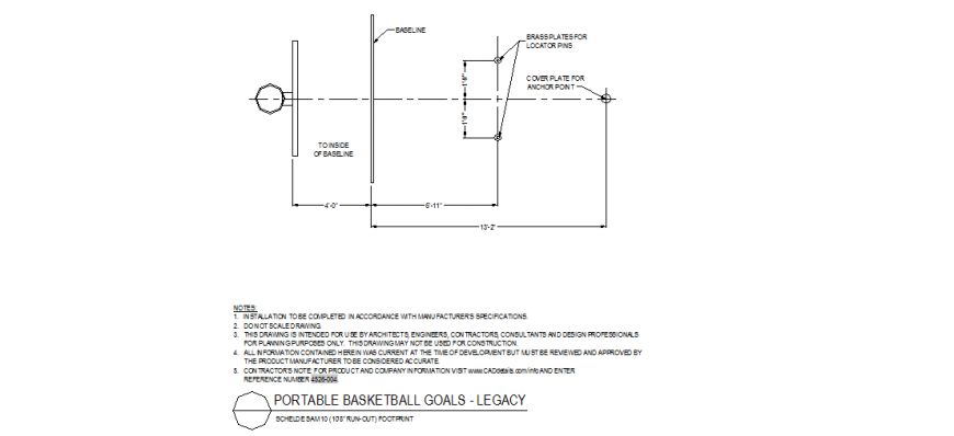 Portable basket goal detail plan dwg file
