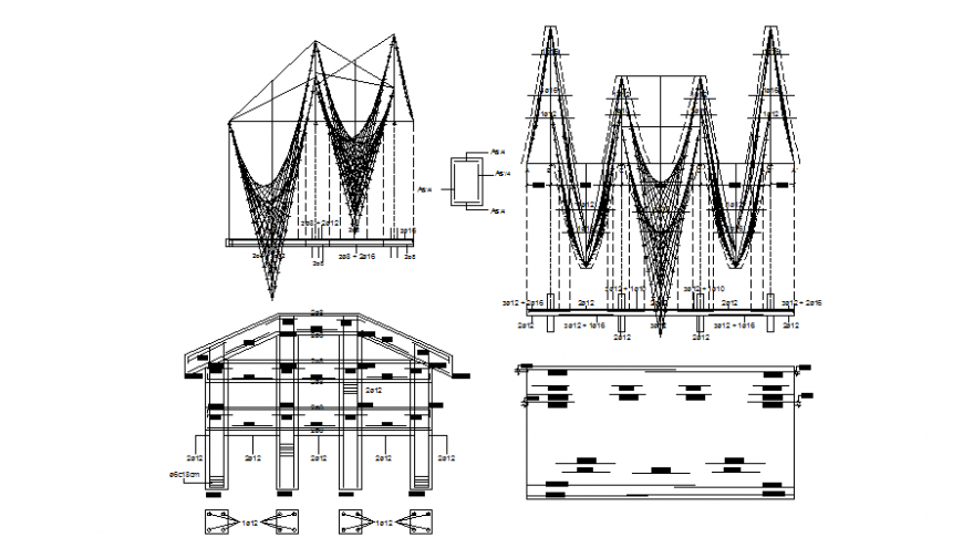 Portal reinforced concrete and iron beams cad construction details dwg file
