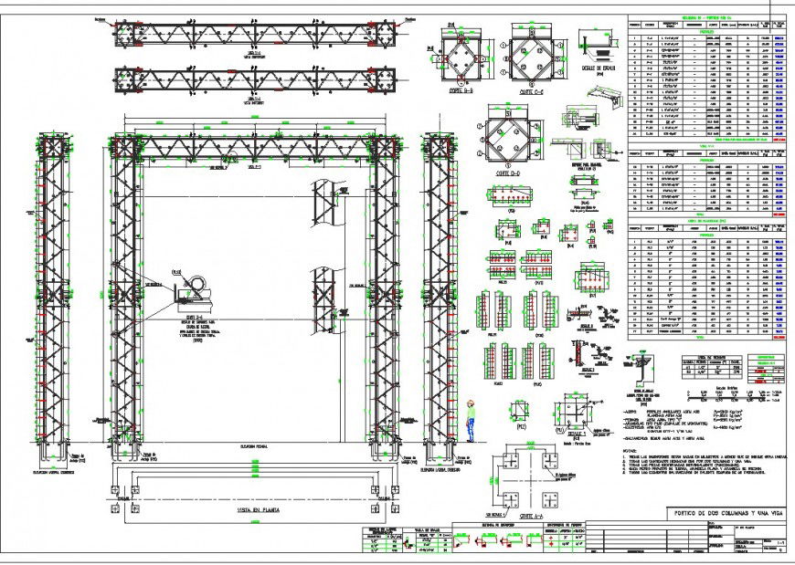 Portico metal column two and a beam section layout file