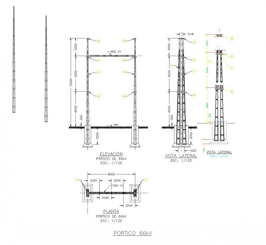 Portico of reinforced concrete plan autocad file