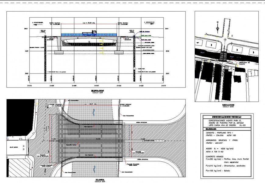 Portico type bridge plan and elevation detail dwg file