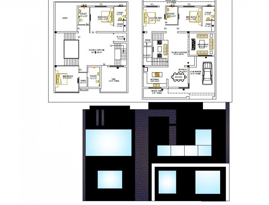 Posh bungalow elevation and plan