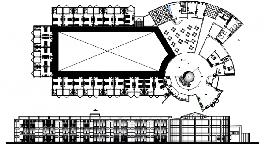 Posh hotel concept elevation model with architecture plan
