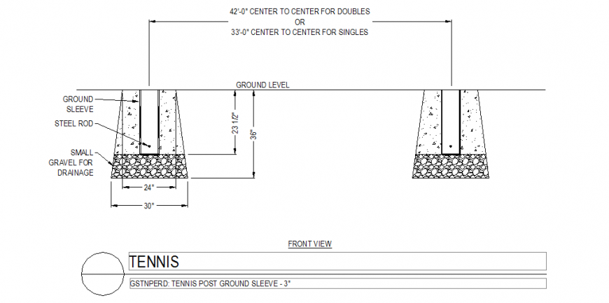 Post foundation view with construction design dwg file