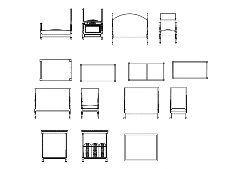 Poster wooden multiple beds cad blocks details dwg file