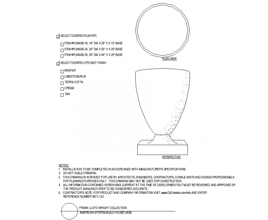 Pot with trophy plan detail dwg file.