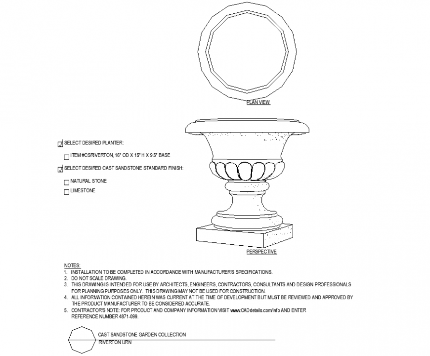 Pot with trophy shape plan detail dwg file.