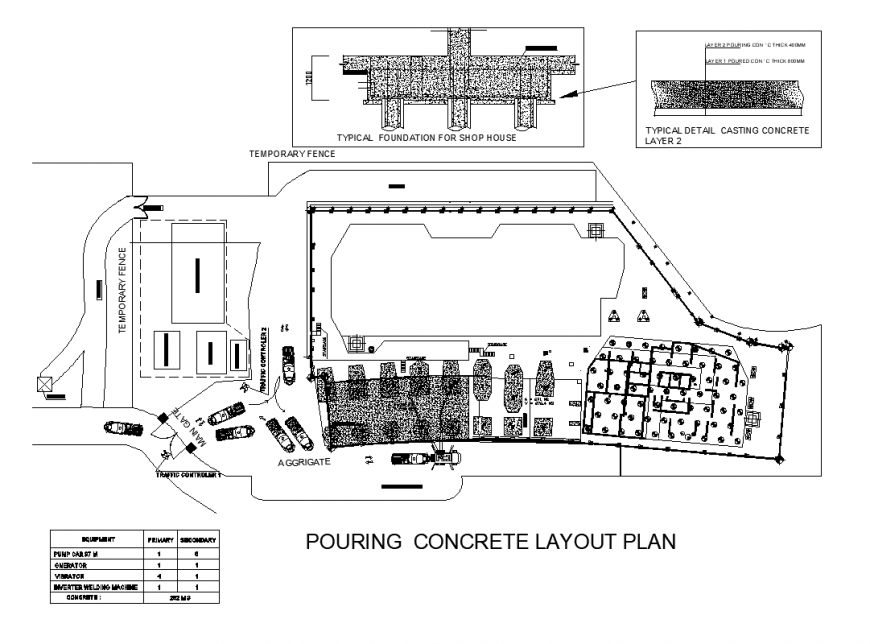 Pouring concrete layout plan detail autocad file
