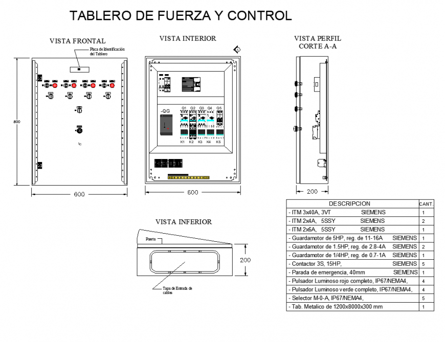 Power and control board detail elevation 2d view layout CAD blocks dwg file