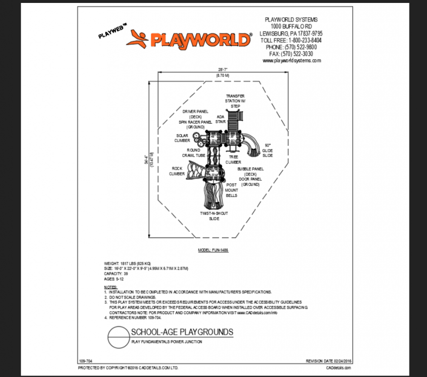 Power junction school play ground play area system structure details dwg file