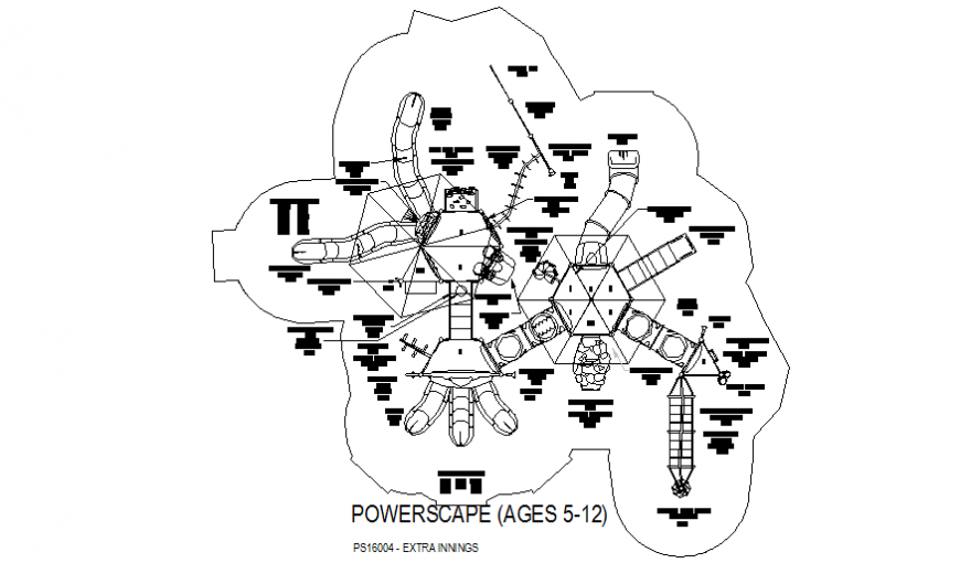 Power scape design with its plan with playing area dwg file