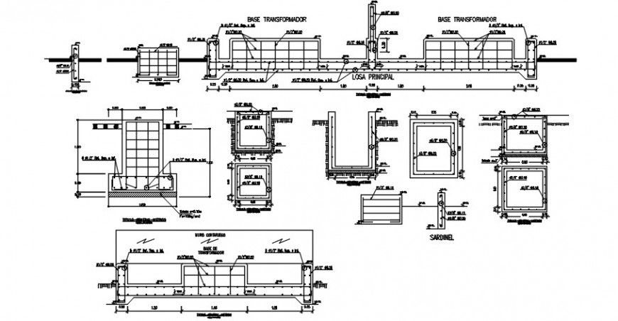 Power substation foundation details with transformers cad drawing details dwg file