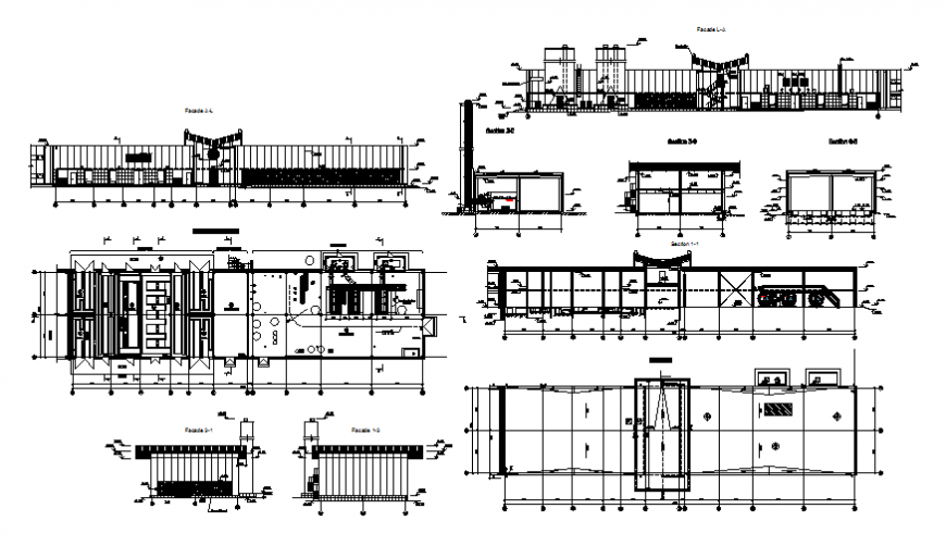 Power unit plant elevation, section and plan details dwg file