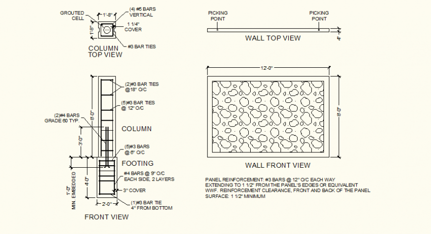 Precast concrete wall and post detail elevation layout file