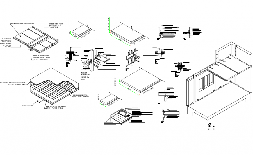 Precast reinforced concrete structural frame construction details dwg file
