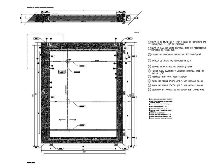 Prefabricated walls based on 2 layers of concrete and polystyrene core details dwg file