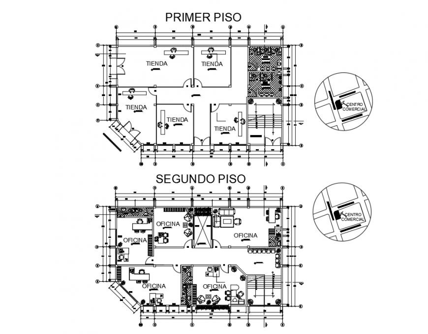 Premier and second floor layout plan details of office building dwg file