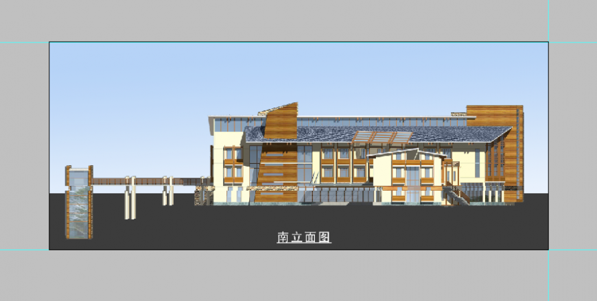 Presentation drawing of corporate building in psd file.