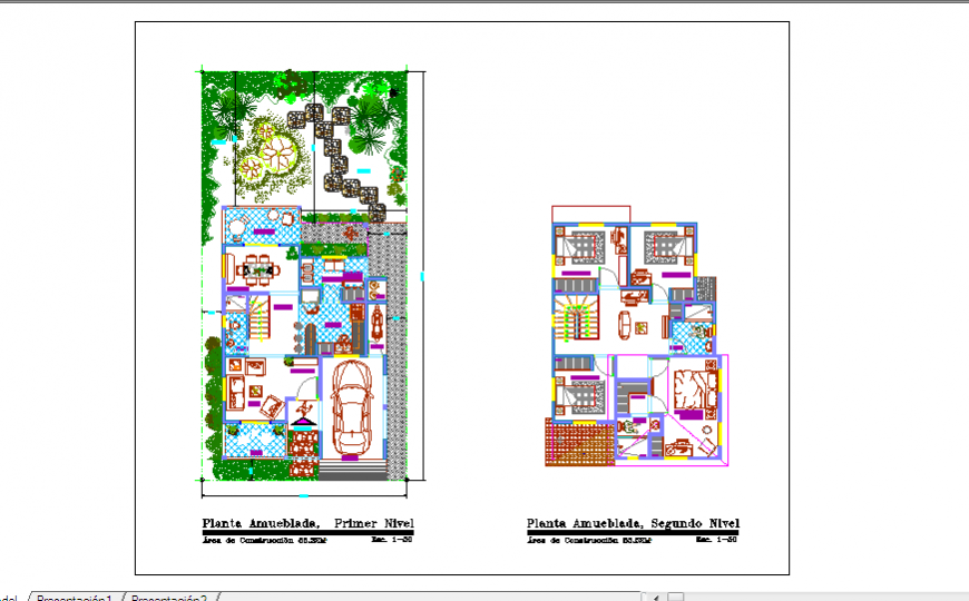 Presentation furnished layout of single family home design drawing