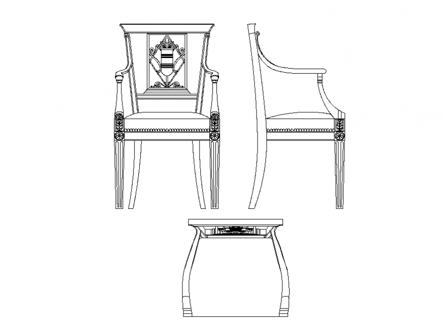 Pretty armchair all sided elevation cad blocks details dwg file