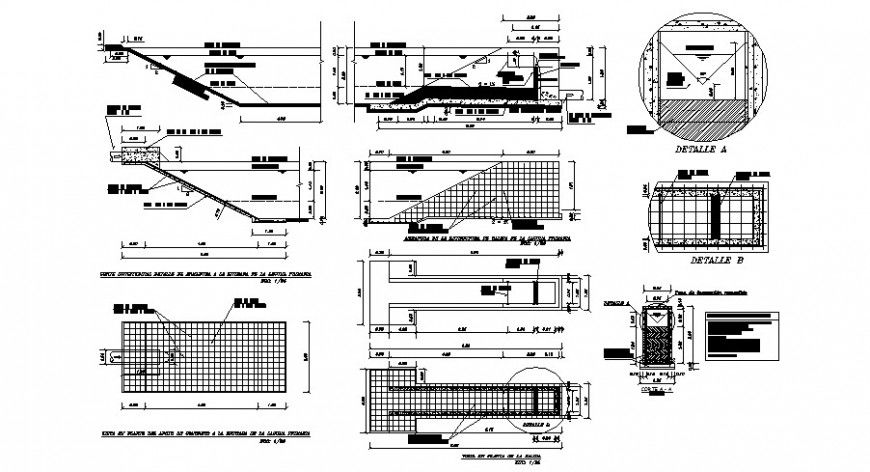 Primary lagoon, walls of lagoon and constructive structure details dwg file