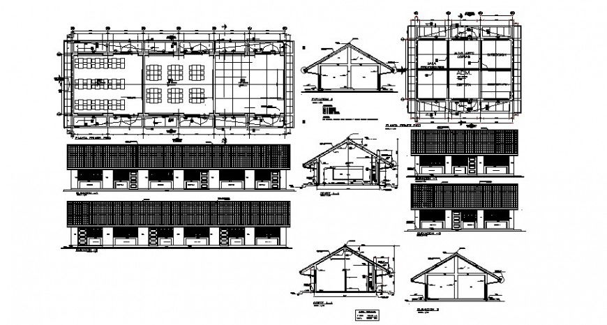 Primary school all sided elevation, section and plan drawing details dwg file