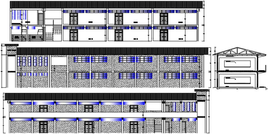 Primary school all sided elevation and section drawing details dwg file