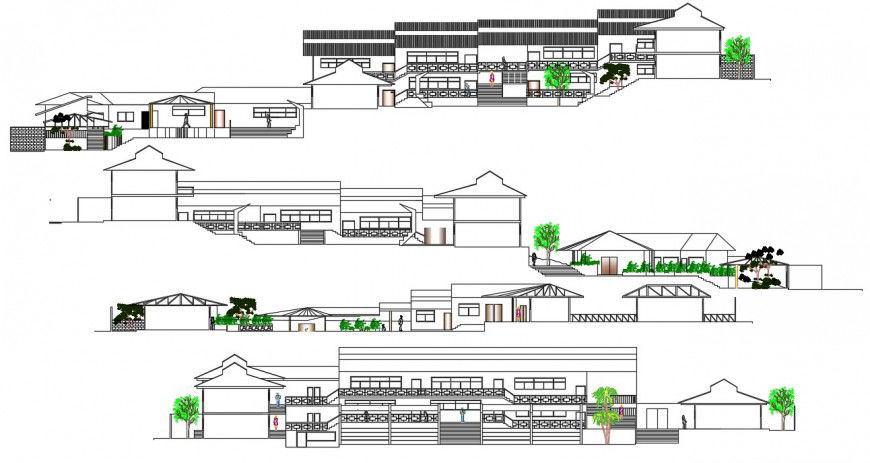 Primary school all sided elevation cad drawing details dwg file