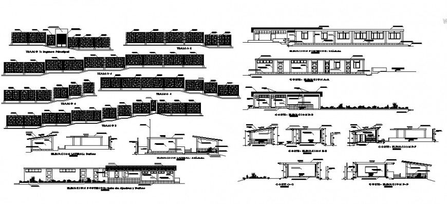 Primary school building all sided elevation and section cad drawing details dwg file