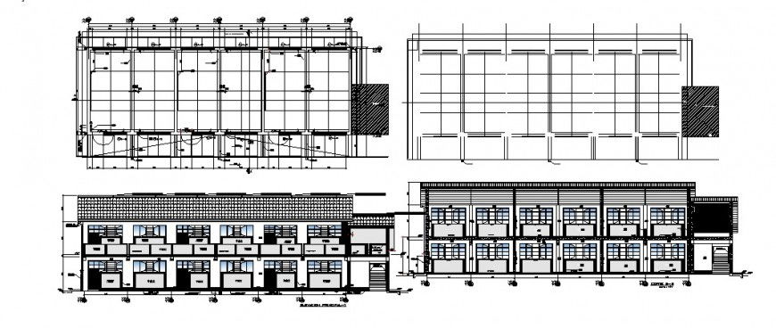 Primary school building multi-level elevation and structure details dwg file