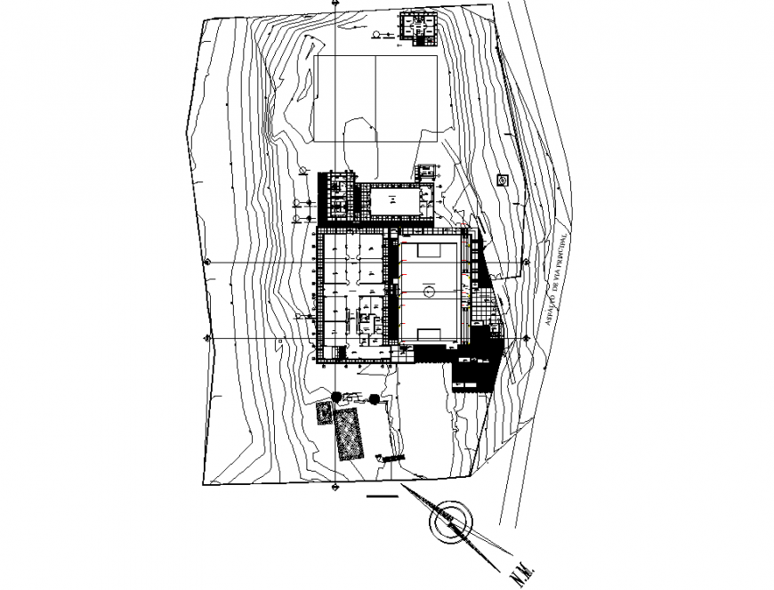 Primary school design site plan drawing in dwg file.